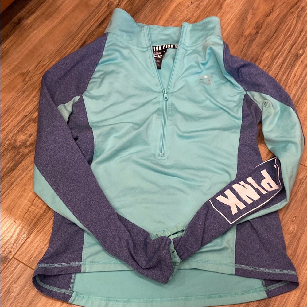 PINK Victoria's Secret Green Zippered Fitted Long Sleeve Sweatshirt